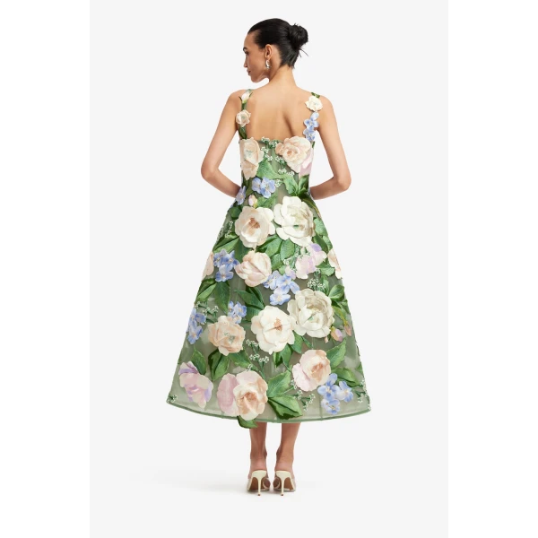 Leo Lin Beatrice Floral Hand Embroidered Midi Dress  - Leo Lin Dress - Australian Luxury Fashion - Shop at Luxury Shoes 
