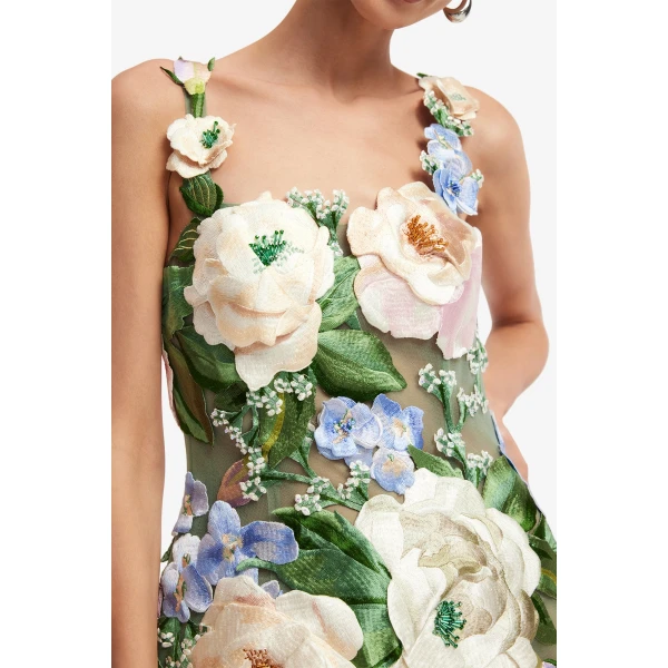 Leo Lin Beatrice Floral Hand Embroidered Midi Dress  - Leo Lin Dress - Australian Luxury Fashion - Shop at Luxury Shoes 