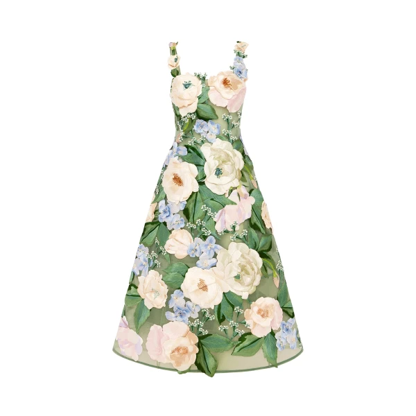 Leo Lin Beatrice Floral Hand Embroidered Midi Dress  - Leo Lin Dress - Australian Luxury Fashion - Shop at Luxury Shoes 