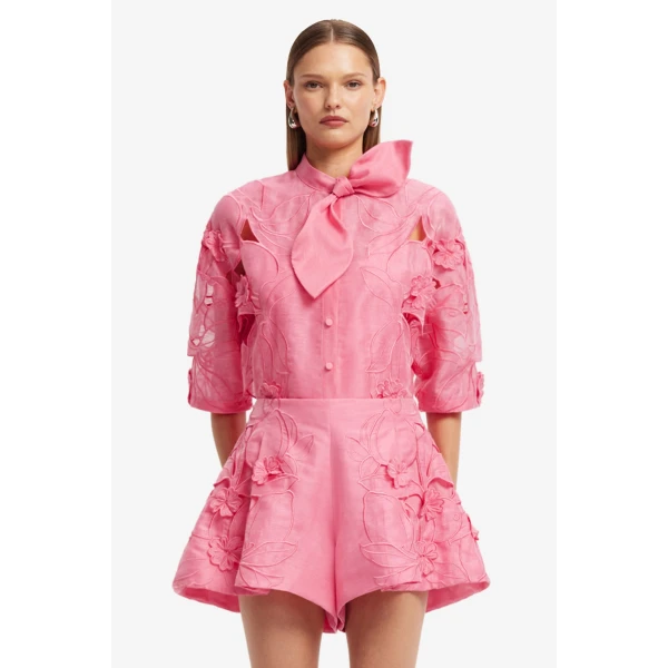 Leo Lin Brooklyn Appliqué Bow Puff Sleeve Top  - Leo Lin Dress - Australian Luxury Fashion - Shop at Luxury Shoes 