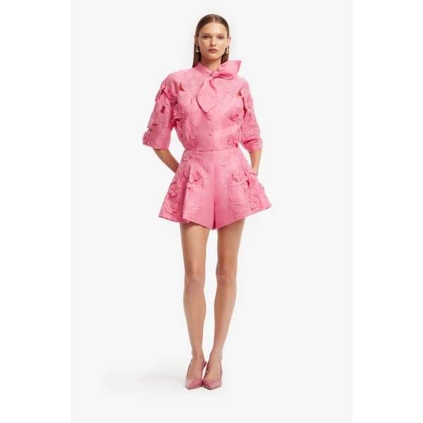 Leo Lin Brooklyn Appliqué Bow Puff Sleeve Top  - Leo Lin Dress - Australian Luxury Fashion - Shop at Luxury Shoes 