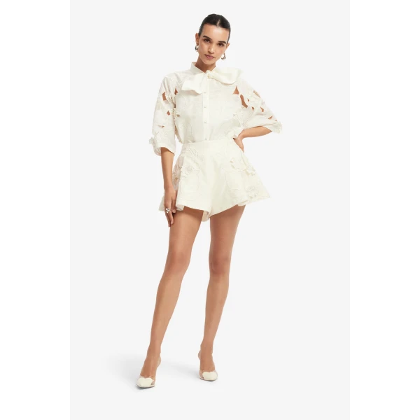 Leo Lin Brooklyn Appliqué Bow Puff Sleeve Top  - Leo Lin Dress - Australian Luxury Fashion - Shop at Luxury Shoes 
