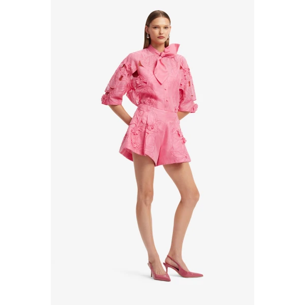 Leo Lin Brooklyn Appliqué Bow Puff Sleeve Top  - Leo Lin Dress - Australian Luxury Fashion - Shop at Luxury Shoes 