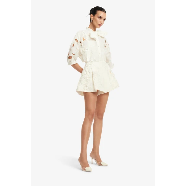 Leo Lin Brooklyn Appliqué Bow Puff Sleeve Top  - Leo Lin Dress - Australian Luxury Fashion - Shop at Luxury Shoes 
