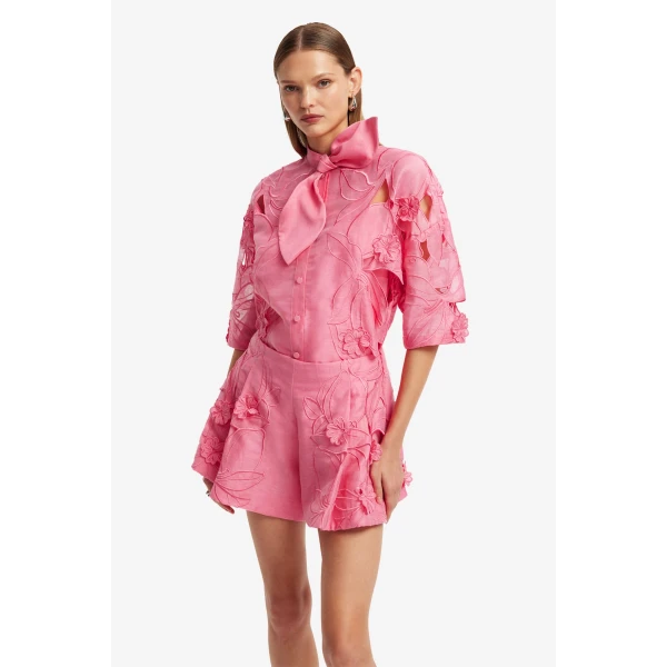 Leo Lin Brooklyn Appliqué Bow Puff Sleeve Top  - Leo Lin Dress - Australian Luxury Fashion - Shop at Luxury Shoes 