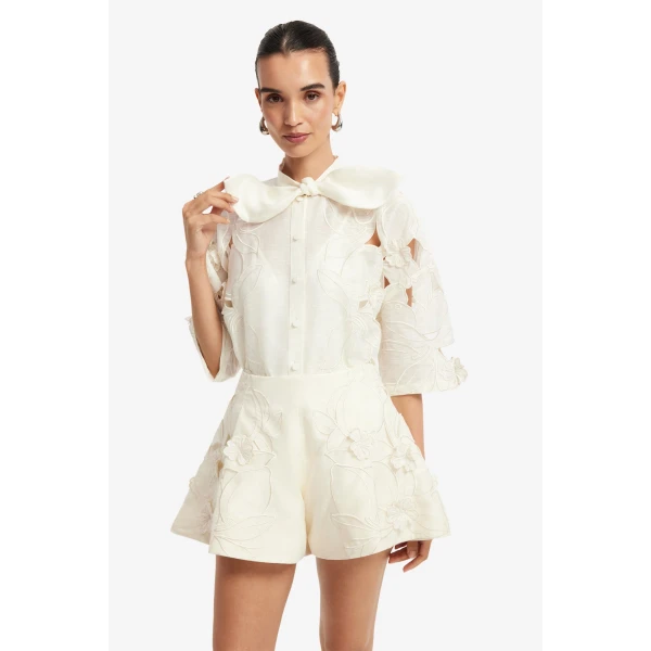 Leo Lin Brooklyn Appliqué Bow Puff Sleeve Top  - Leo Lin Dress - Australian Luxury Fashion - Shop at Luxury Shoes 