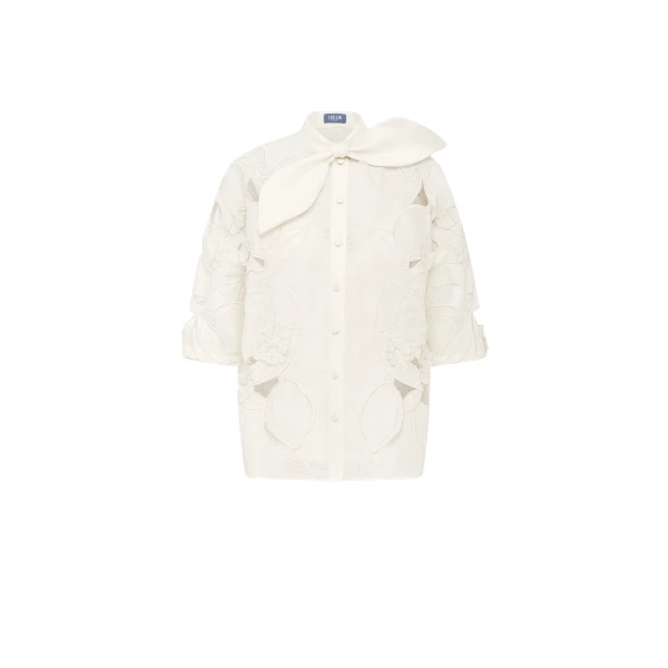 Leo Lin Brooklyn Appliqué Bow Puff Sleeve Top  - Leo Lin Dress - Australian Luxury Fashion - Shop at Luxury Shoes 