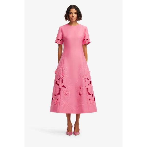 Leo Lin Caroline Appliqué Short Sleeve Midi Dress  - Leo Lin Dress - Australian Luxury Fashion - Shop at Luxury Shoes 