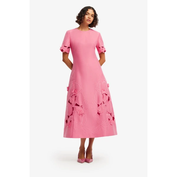 Leo Lin Caroline Appliqué Short Sleeve Midi Dress  - Leo Lin Dress - Australian Luxury Fashion - Shop at Luxury Shoes 