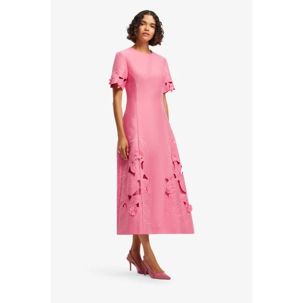 Leo Lin Caroline Appliqué Short Sleeve Midi Dress  - Leo Lin Dress - Australian Luxury Fashion - Shop at Luxury Shoes 