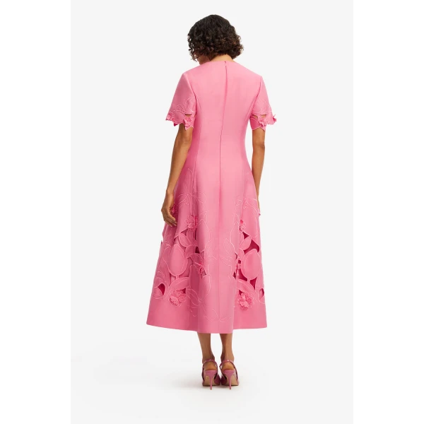 Leo Lin Caroline Appliqué Short Sleeve Midi Dress  - Leo Lin Dress - Australian Luxury Fashion - Shop at Luxury Shoes 