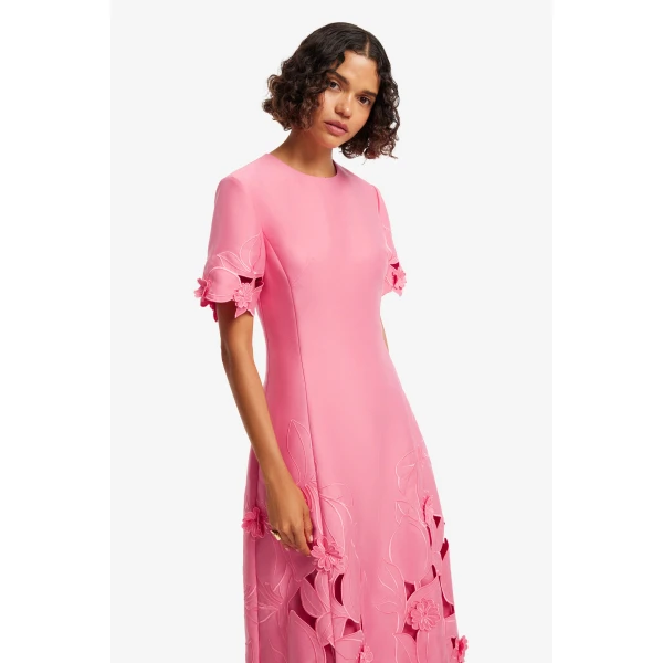 Leo Lin Caroline Appliqué Short Sleeve Midi Dress  - Leo Lin Dress - Australian Luxury Fashion - Shop at Luxury Shoes 