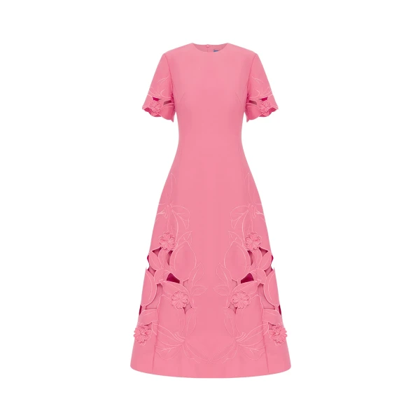 Leo Lin Caroline Appliqué Short Sleeve Midi Dress  - Leo Lin Dress - Australian Luxury Fashion - Shop at Luxury Shoes 