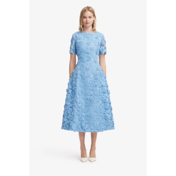 Leo Lin Caroline Lace Short Sleeves Midi Dress  - Leo Lin Dress - Australian Luxury Fashion - Shop at Luxury Shoes 
