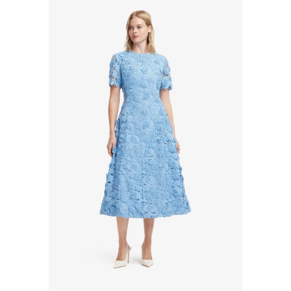 Leo Lin Caroline Lace Short Sleeves Midi Dress  - Leo Lin Dress - Australian Luxury Fashion - Shop at Luxury Shoes 