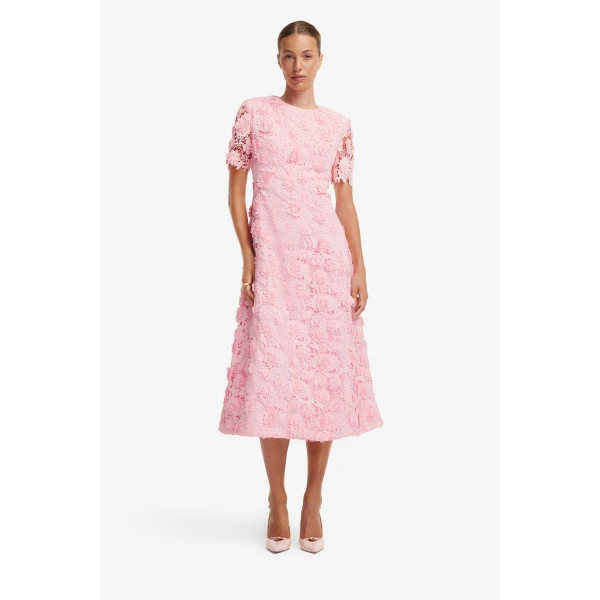 Leo Lin Caroline Lace Short Sleeves Midi Dress  - Leo Lin Dress - Australian Luxury Fashion - Shop at Luxury Shoes 