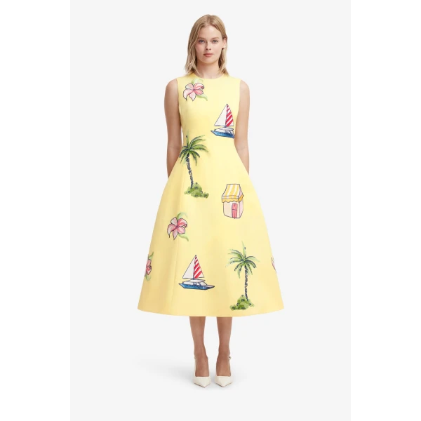 Leo Lin Cleo Embroidered Sleeveless Midi Dress  - Leo Lin Dress - Australian Luxury Fashion - Shop at Luxury Shoes 