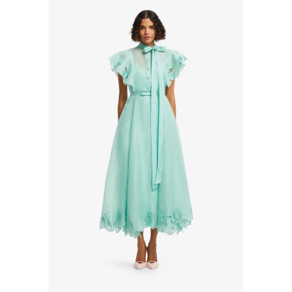 Leo Lin Elsie Appliqué Flutter Sleeve Maxi Dress  - Leo Lin Dress - Australian Luxury Fashion - Shop at Luxury Shoes 
