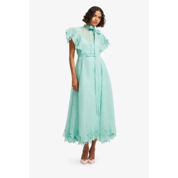 Leo Lin Elsie Appliqué Flutter Sleeve Maxi Dress  - Leo Lin Dress - Australian Luxury Fashion - Shop at Luxury Shoes 