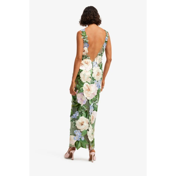 Leo Lin Fleur Floral Hand Embroidered Backless Maxi Dress  - Leo Lin Dress - Australian Luxury Fashion - Shop at Luxury Shoes 