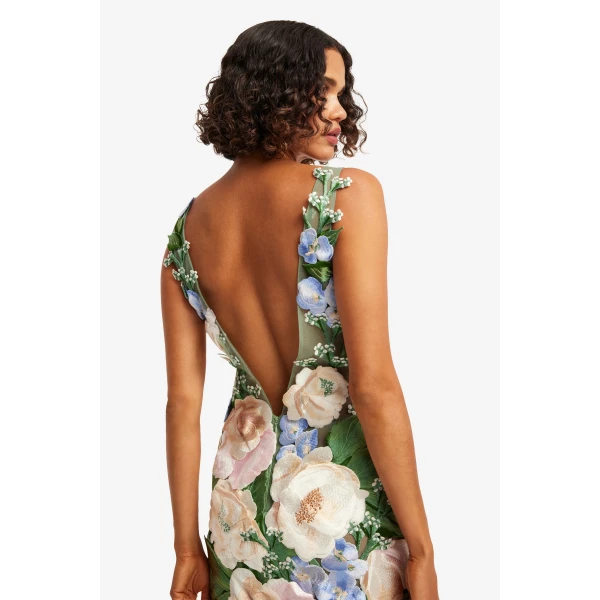 Leo Lin Fleur Floral Hand Embroidered Backless Maxi Dress  - Leo Lin Dress - Australian Luxury Fashion - Shop at Luxury Shoes 
