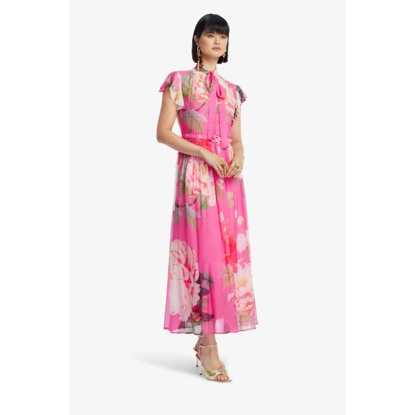Leo Lin Grace Flutter Sleeve Midi Dress  - Leo Lin Dress - Australian Luxury Fashion - Shop at Luxury Shoes 