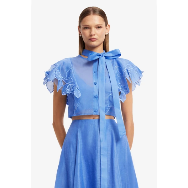 Leo Lin Jasmine Appliqué Flutter Sleeve Top  - Leo Lin Dress - Australian Luxury Fashion - Shop at Luxury Shoes 