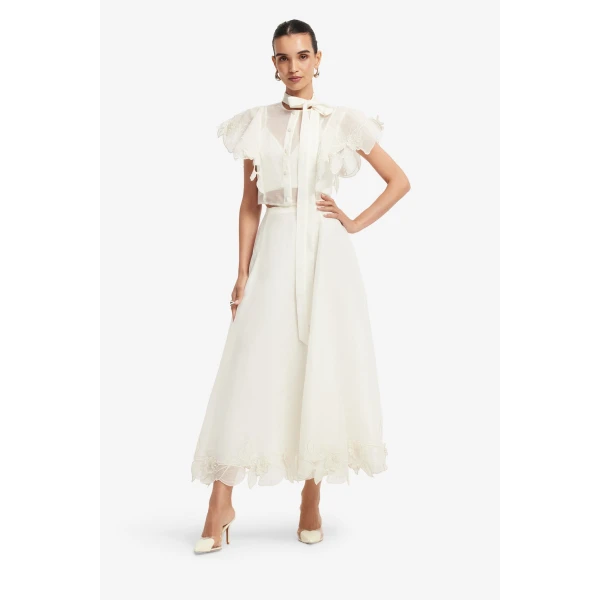 Leo Lin Jasmine Appliqué Flutter Sleeve Top  - Leo Lin Dress - Australian Luxury Fashion - Shop at Luxury Shoes 