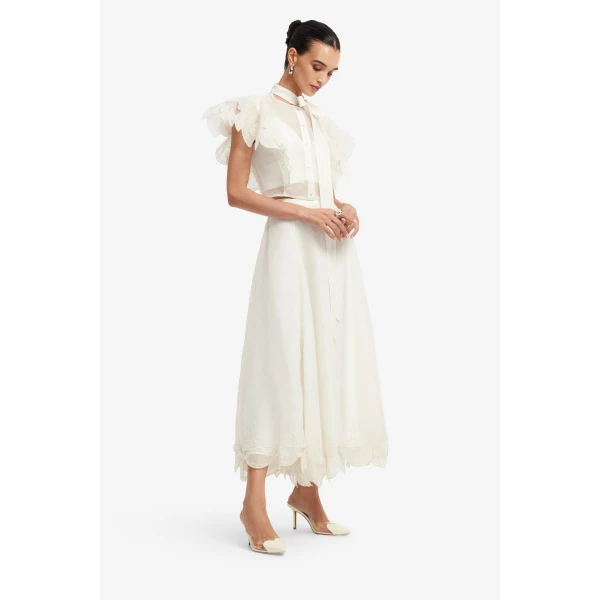 Leo Lin Jasmine Appliqué Flutter Sleeve Top  - Leo Lin Dress - Australian Luxury Fashion - Shop at Luxury Shoes 