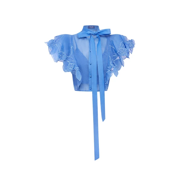 Leo Lin Jasmine Appliqué Flutter Sleeve Top  - Leo Lin Dress - Australian Luxury Fashion - Shop at Luxury Shoes 