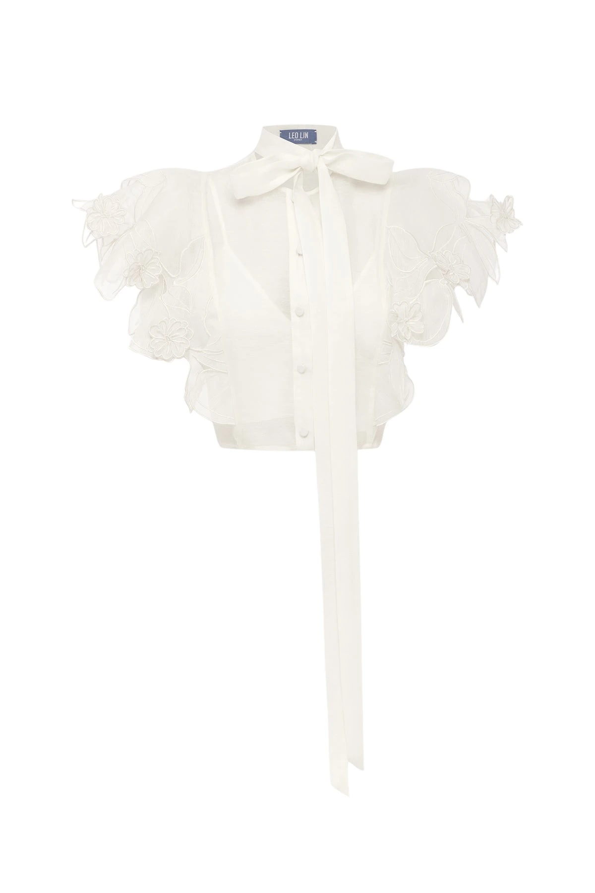 Leo-Lin-Jasmine-Applique-Flutter-Sleeve-Top69167_nobg Leo Lin Jasmine Appliqué Flutter Sleeve Top - Leo Lin Dress - Australian Luxury Fashion - Shop at Luxury Shoes