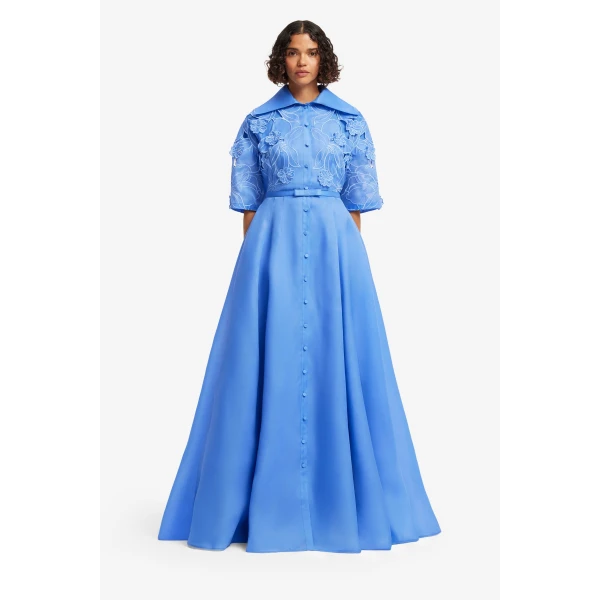 Leo Lin Junia Appliqué Puff Sleeve Silk Gown  - Leo Lin Dress - Australian Luxury Fashion - Shop at Luxury Shoes 