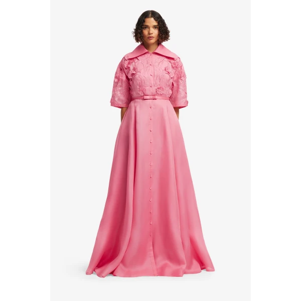 Leo Lin Junia Appliqué Puff Sleeve Silk Gown  - Leo Lin Dress - Australian Luxury Fashion - Shop at Luxury Shoes 