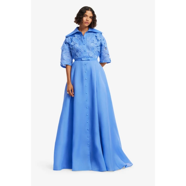 Leo Lin Junia Appliqué Puff Sleeve Silk Gown  - Leo Lin Dress - Australian Luxury Fashion - Shop at Luxury Shoes 
