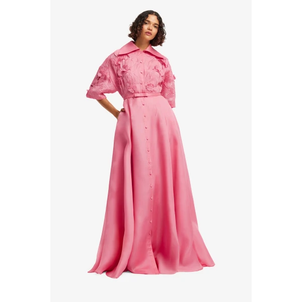 Leo Lin Junia Appliqué Puff Sleeve Silk Gown  - Leo Lin Dress - Australian Luxury Fashion - Shop at Luxury Shoes 