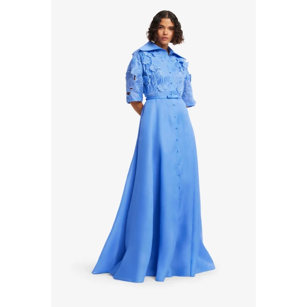 Leo Lin Junia Appliqué Puff Sleeve Silk Gown  - Leo Lin Dress - Australian Luxury Fashion - Shop at Luxury Shoes 