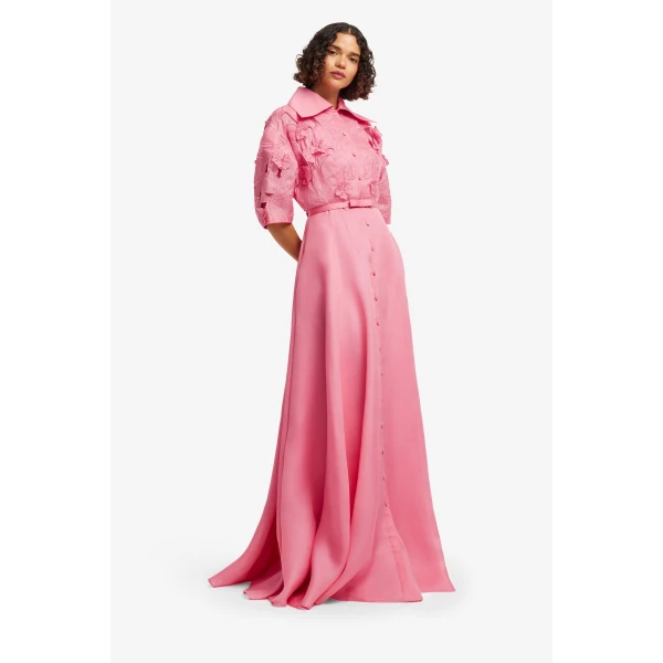 Leo Lin Junia Appliqué Puff Sleeve Silk Gown  - Leo Lin Dress - Australian Luxury Fashion - Shop at Luxury Shoes 