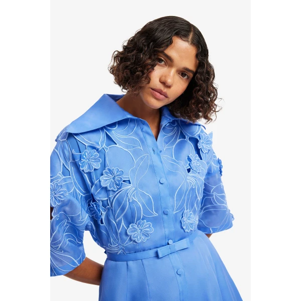 Leo Lin Junia Appliqué Puff Sleeve Silk Gown  - Leo Lin Dress - Australian Luxury Fashion - Shop at Luxury Shoes 