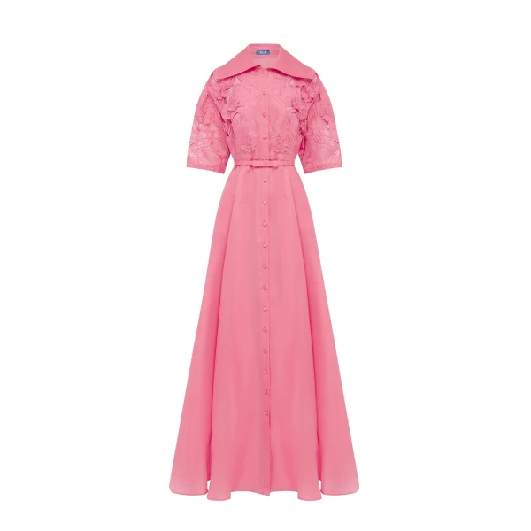 Leo Lin Junia Appliqué Puff Sleeve Silk Gown  - Leo Lin Dress - Australian Luxury Fashion - Shop at Luxury Shoes 
