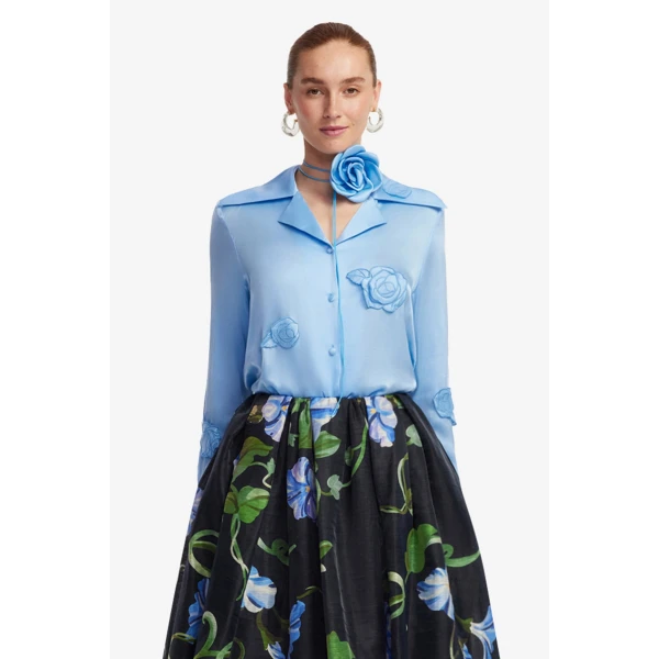 Leo Lin Kristina Appliqué Silk Blouse  - Leo Lin Dress - Australian Luxury Fashion - Shop at Luxury Shoes 