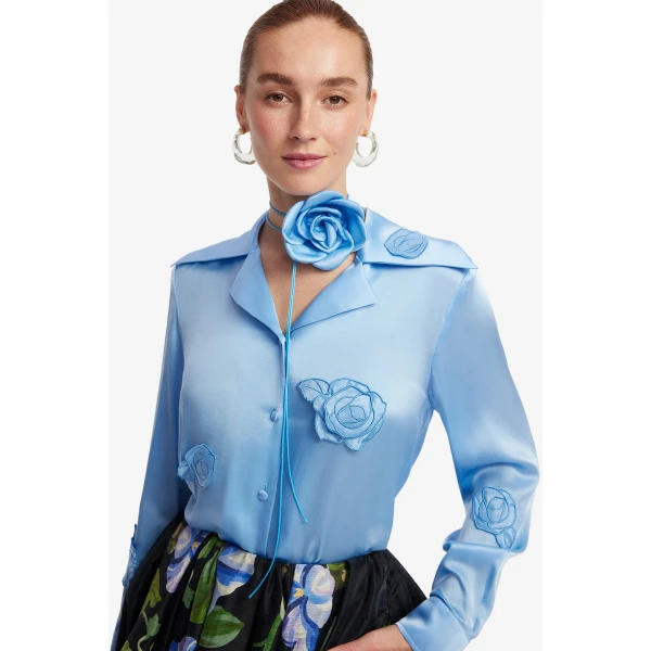 Leo Lin Kristina Appliqué Silk Blouse  - Leo Lin Dress - Australian Luxury Fashion - Shop at Luxury Shoes 
