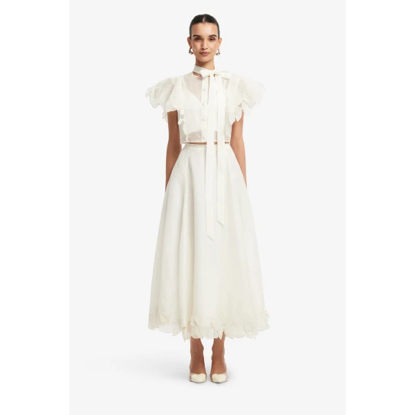 Leo Lin Leila Appliqué Midi Skirt  - Leo Lin Dress - Australian Luxury Fashion - Shop at Luxury Shoes 