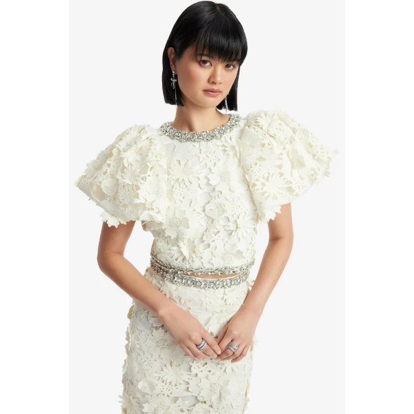 Leo Lin Lucia Embellished Lace Top  - Leo Lin Dress - Australian Luxury Fashion - Shop at Luxury Shoes 