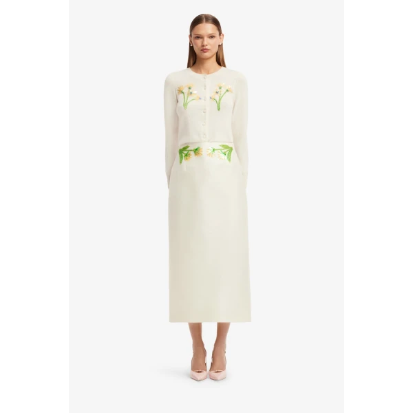 Leo Lin Quinn Embellished Wool Midi Skirt  - Leo Lin Dress - Australian Luxury Fashion - Shop at Luxury Shoes 