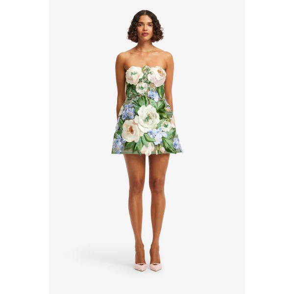 Leo Lin Roselle Floral Hand Embroidered Bustier Mini Dress  - Leo Lin Dress - Australian Luxury Fashion - Shop at Luxury Shoes 