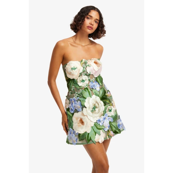 Leo Lin Roselle Floral Hand Embroidered Bustier Mini Dress  - Leo Lin Dress - Australian Luxury Fashion - Shop at Luxury Shoes 