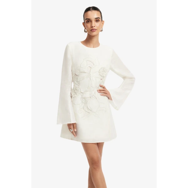 Leo Lin Suzanne Appliqué Bell Sleeve Mini Dress  - Leo Lin Dress - Australian Luxury Fashion - Shop at Luxury Shoes 