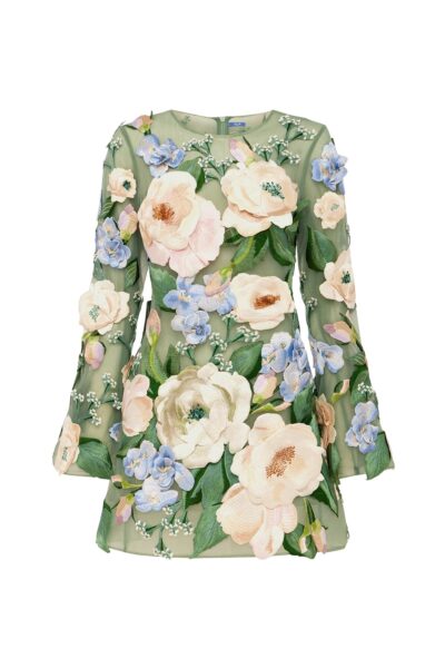 Leo Lin Suzanne Floral Hand Embroidered Bell Sleeve Mini Dress  - Leo Lin Dress - Australian Luxury Fashion - Shop at Luxury Shoes 