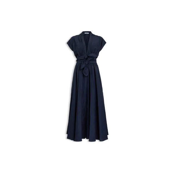 Alaïa Linen Blend Belted Dress - ALAÏA Dresses - Laser Cut Luxury - Shop at Luxury Shoes 