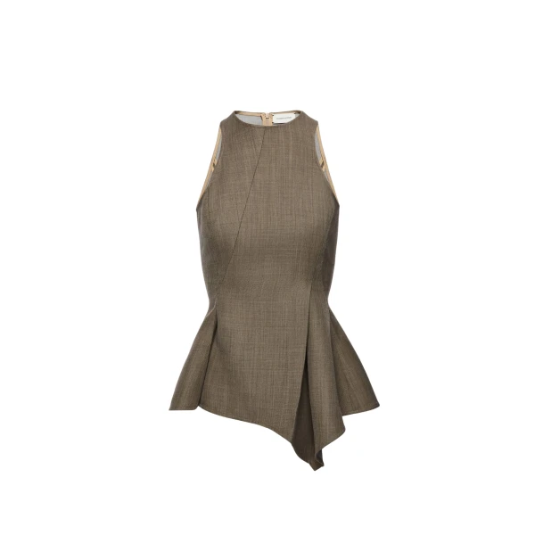 Magda Butrym Asymmetric sleeveless wool top in beige